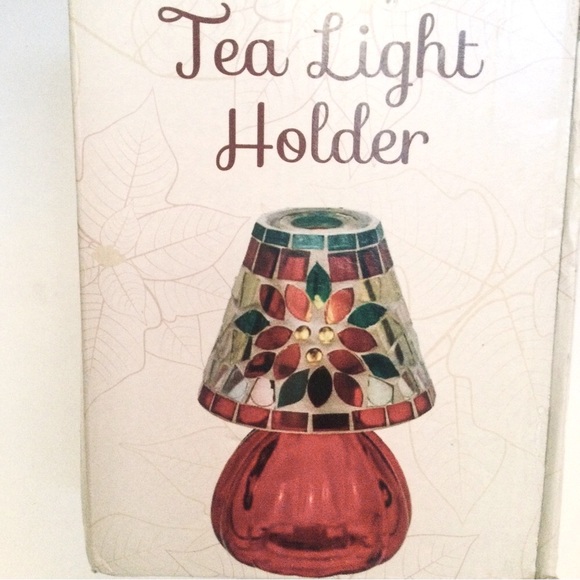 Poinsettia Mosaic Glass Shade Tea Light Holder NIB - Picture 6 of 7